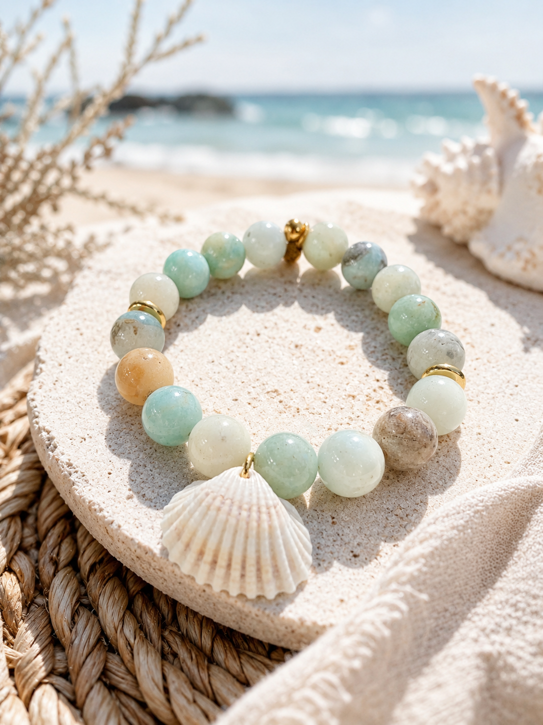 Psalm 93 Ocean Bracelet | Amazonite & Natural Scallop Seashell Christian Bracelet