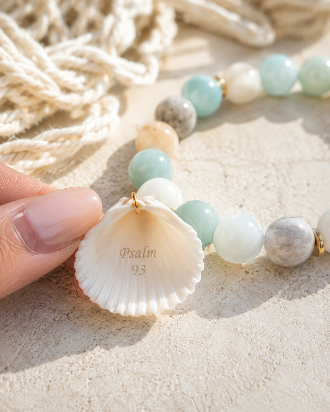 Psalm 93 Ocean Bracelet | Amazonite & Natural Scallop Seashell Christian Bracelet