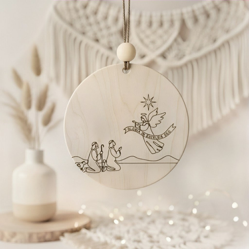 Wooden engraved Christmas ornaments
